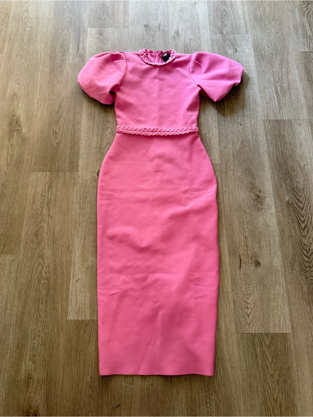 elliatt coralene pink puff sleeve high neck fitted midi dress size medium NEW - Picture 7 of 12